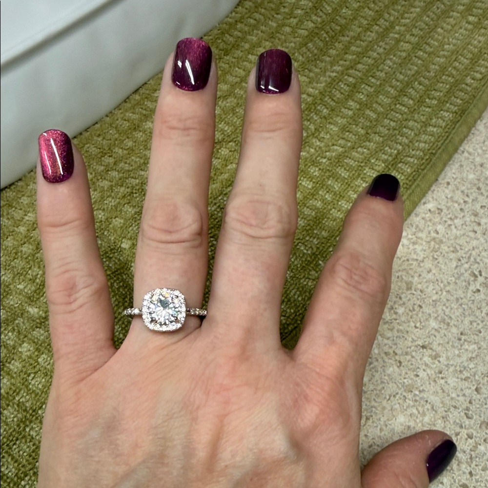 Elegant Silver Diamond Ring size 7 adjustable